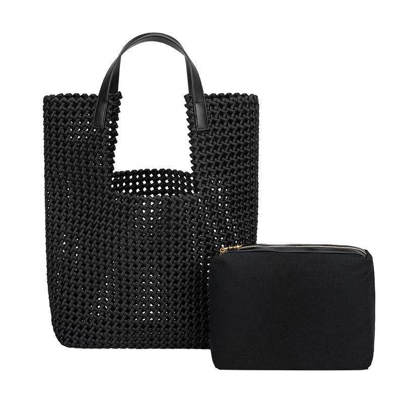 New Large Capacity Hand-Woven Pinwheel Knot Tote Bag with Niche Cutout Design for Mother and Child.
