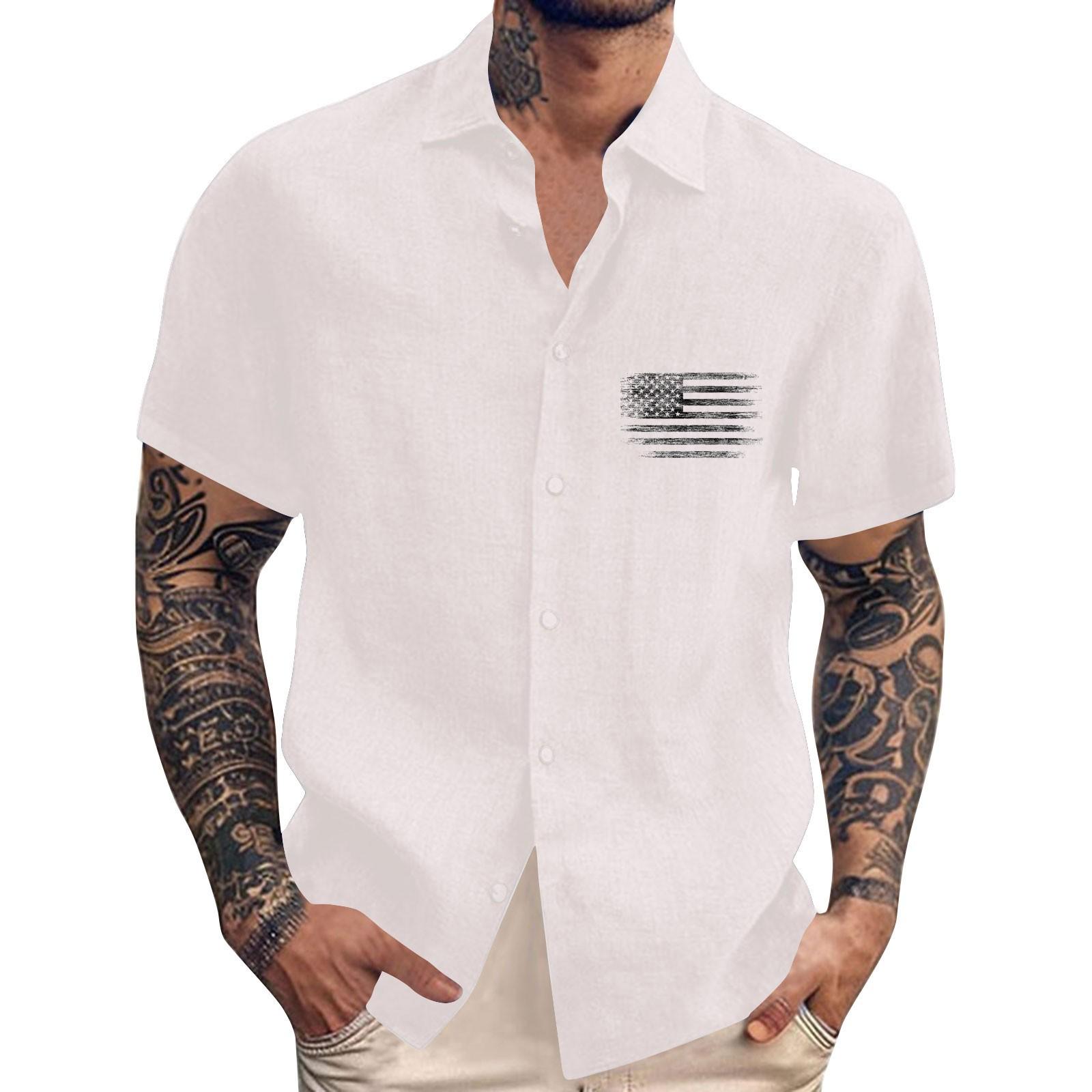 

Мужская повседневная свободная рубашка с короткими рукавами и модным верхом с лацканами XL белый