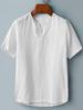 Summer Loose Casual Youth Collarless Linen Cotton Ordinary Solid Color Men's Shirt
