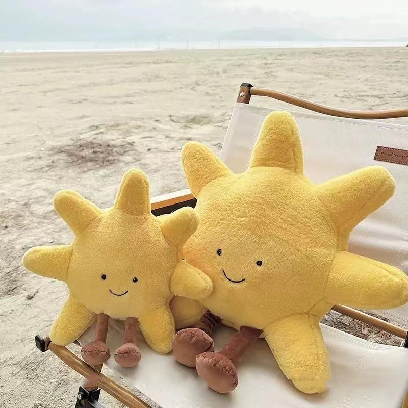 Smile Face Moon & Yellow Sun Plushie Cushion High-Quality Stuffed Weather Toy for Kids Bedroom Decor Soft Sofa Throw Pillow