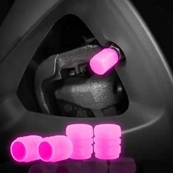 

4-Piece Fluorescent Glowing Valve Caps - Universal Stem Protectors for Cars, Motorcycles & Bicycles Pink-4Pcs