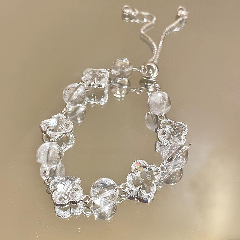 Glass Flower Beaded Pull-out Crystal Bracelet Small Fresh and Sweet Versatile Bracelet Simple Jewelry Women