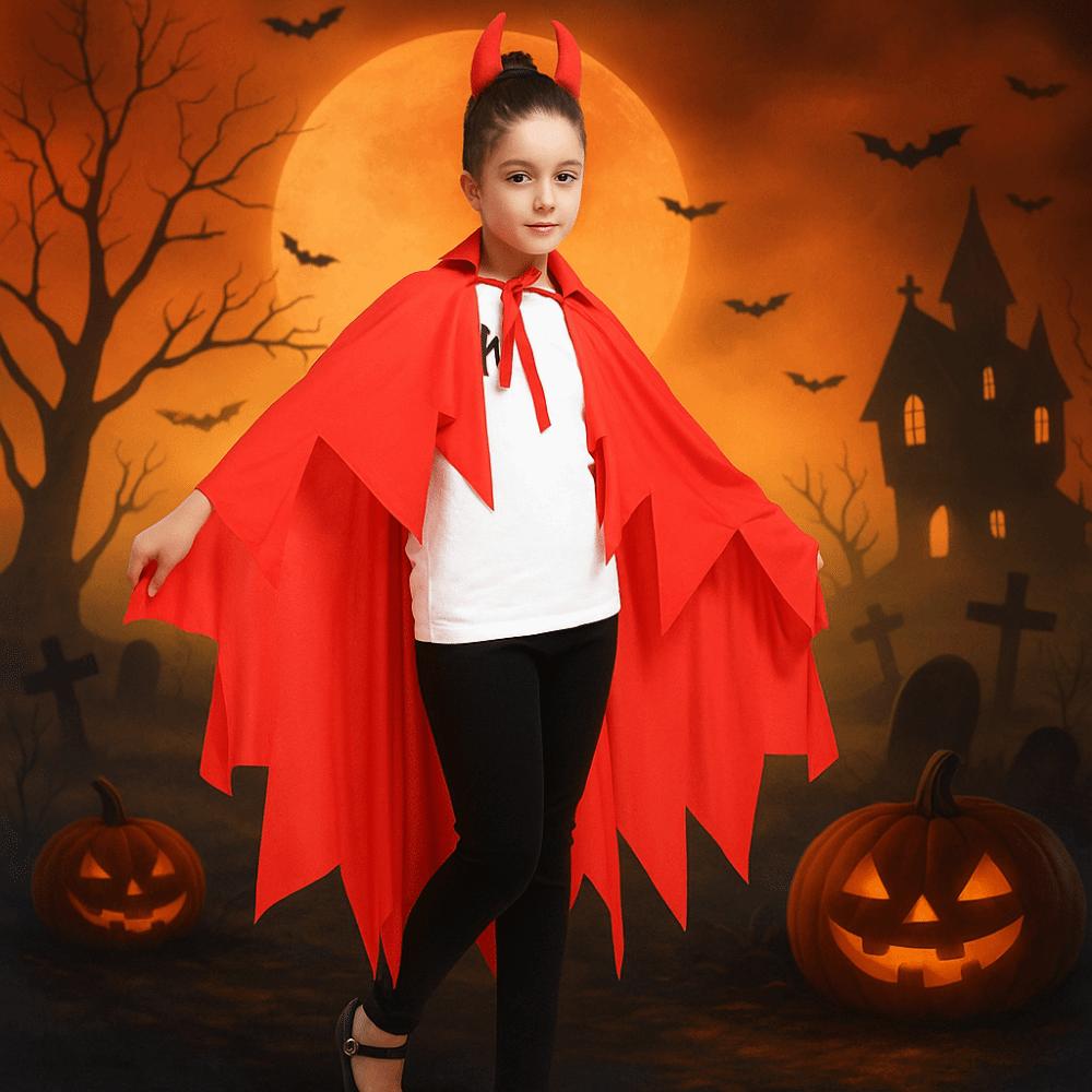 Cosplay Costume Demon Cloak Headband Set Smock Style Party Masquerade Cloth Children