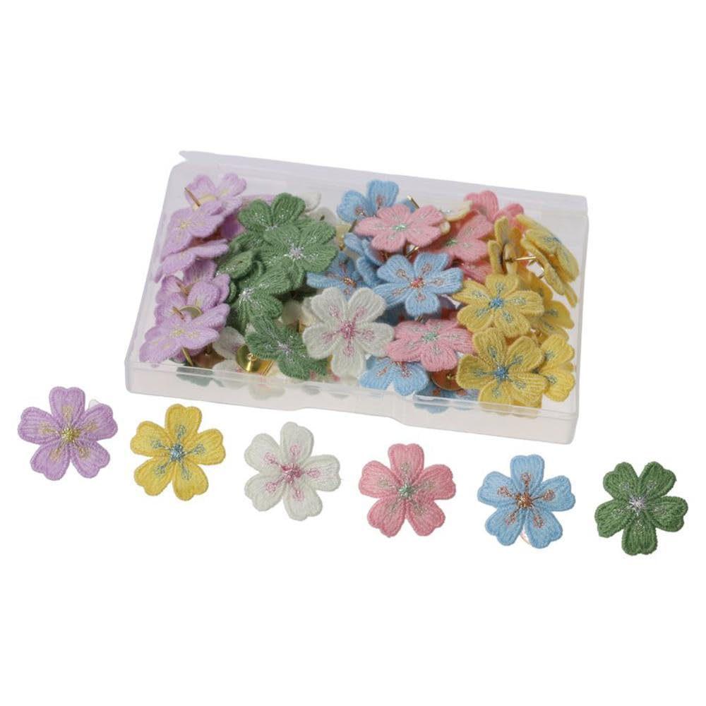 Colorful Embroidered Flower Fabric Pushpins for Cork Boards