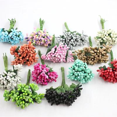 12PCS/Lot Artificial Flower Small Berries Stamen Wire Stem/Marriage Leaves DIY Wreath Roses Artificial Flower