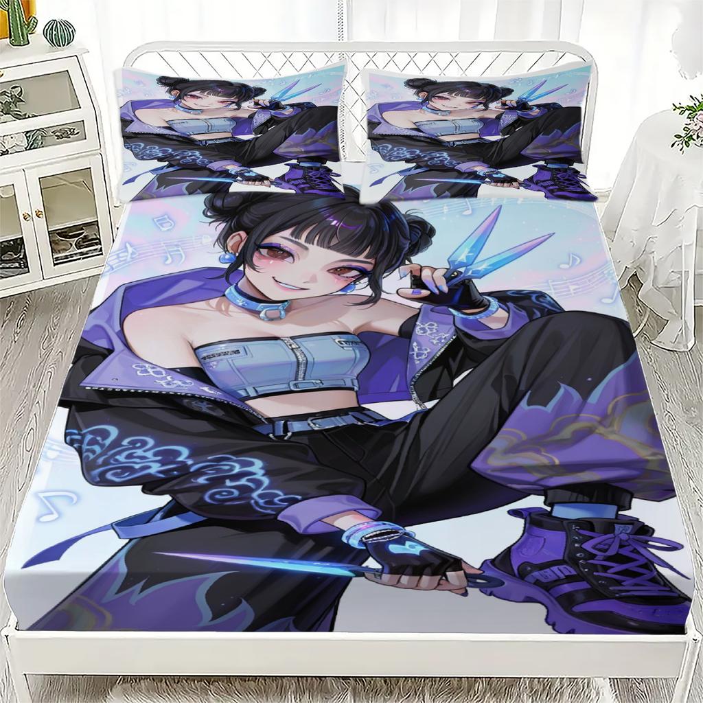 K-Pop D-Demon Hunters Fitted Sheet from Personalized  for Home Decor, Customized DIY Bed Cover Deep Pocket with 2Pillowcases