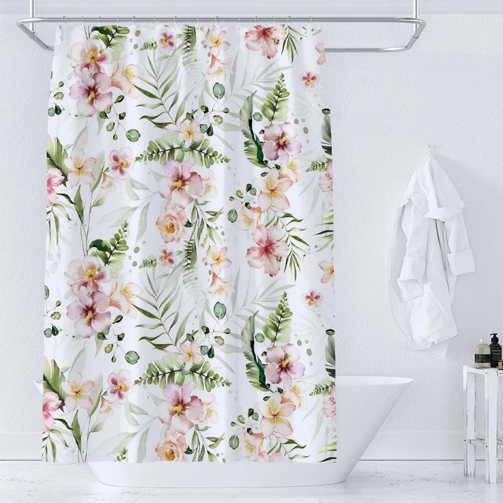 

Green Plant Leaf Vines Floral Shower Curtain Print Nordic Minimalist Polyster Fabric Home Decor Bathroom Curtains with Hooks W90xH180cm