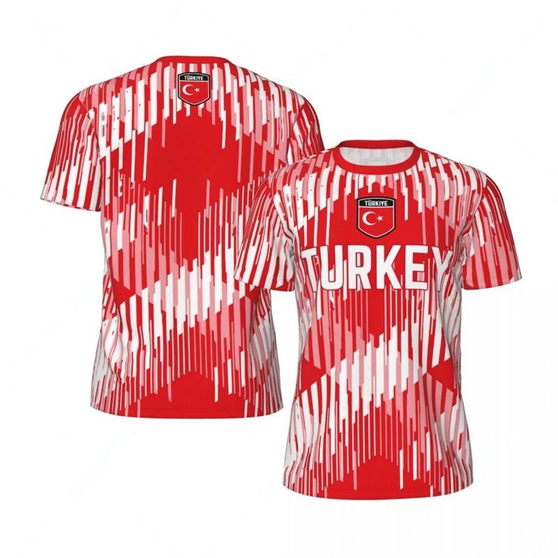 Fashion Turkey Flag Football T Shirt Casual Summer Short Sleeve Mens Printed Sports T-shirt Loose Street Quick Dry Tees Tops