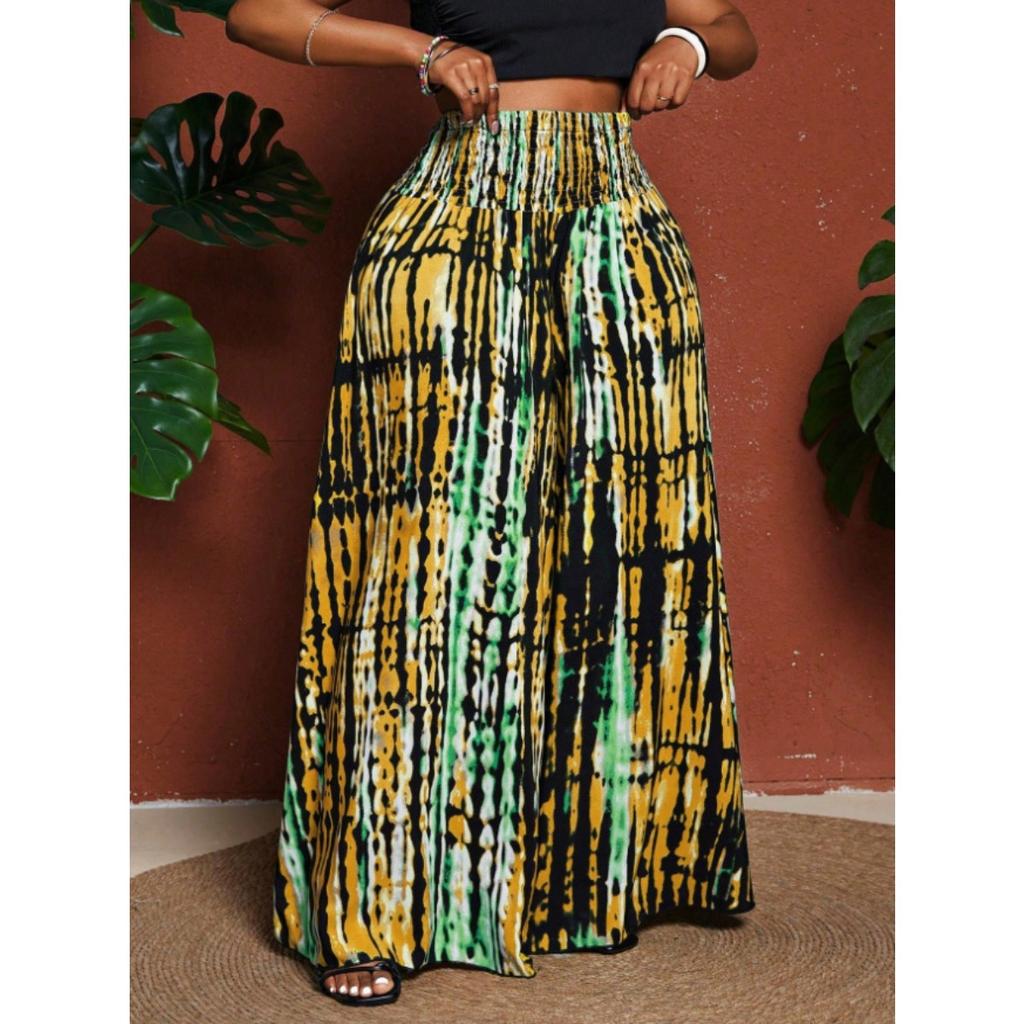 Women's High Waist Tie Dye Printed Wide Leg Pants Casual Loose Palazzo Trousers