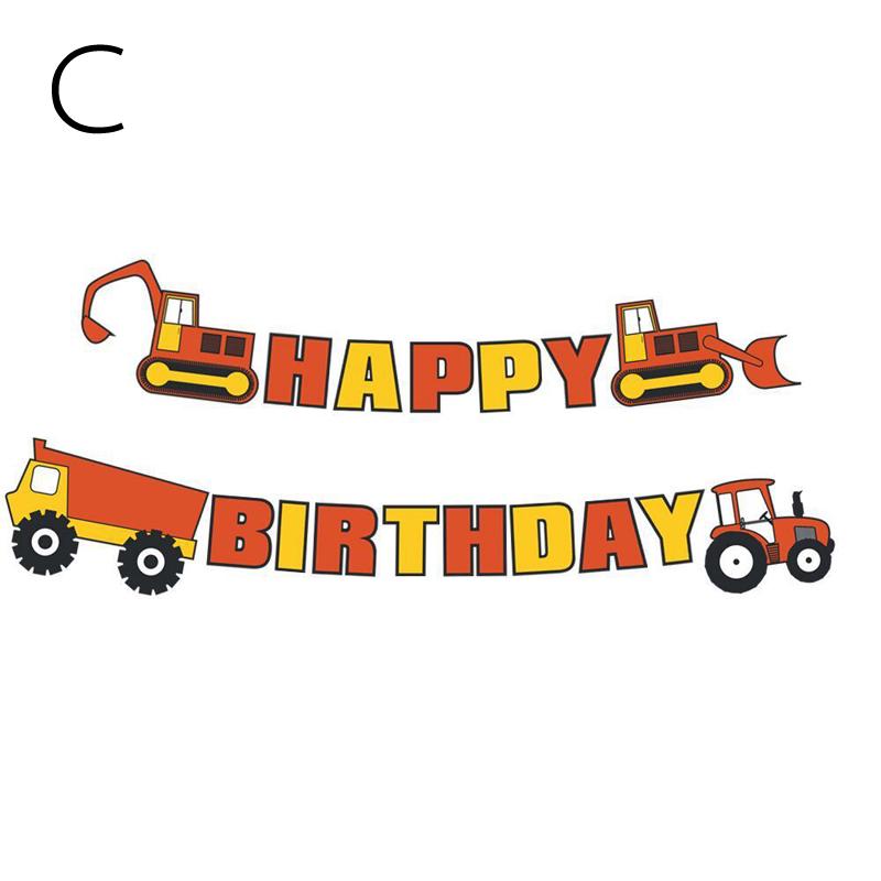 Tractor Truck Excavator Happy Birthday Party Favor Paper Card Banner Streamer E