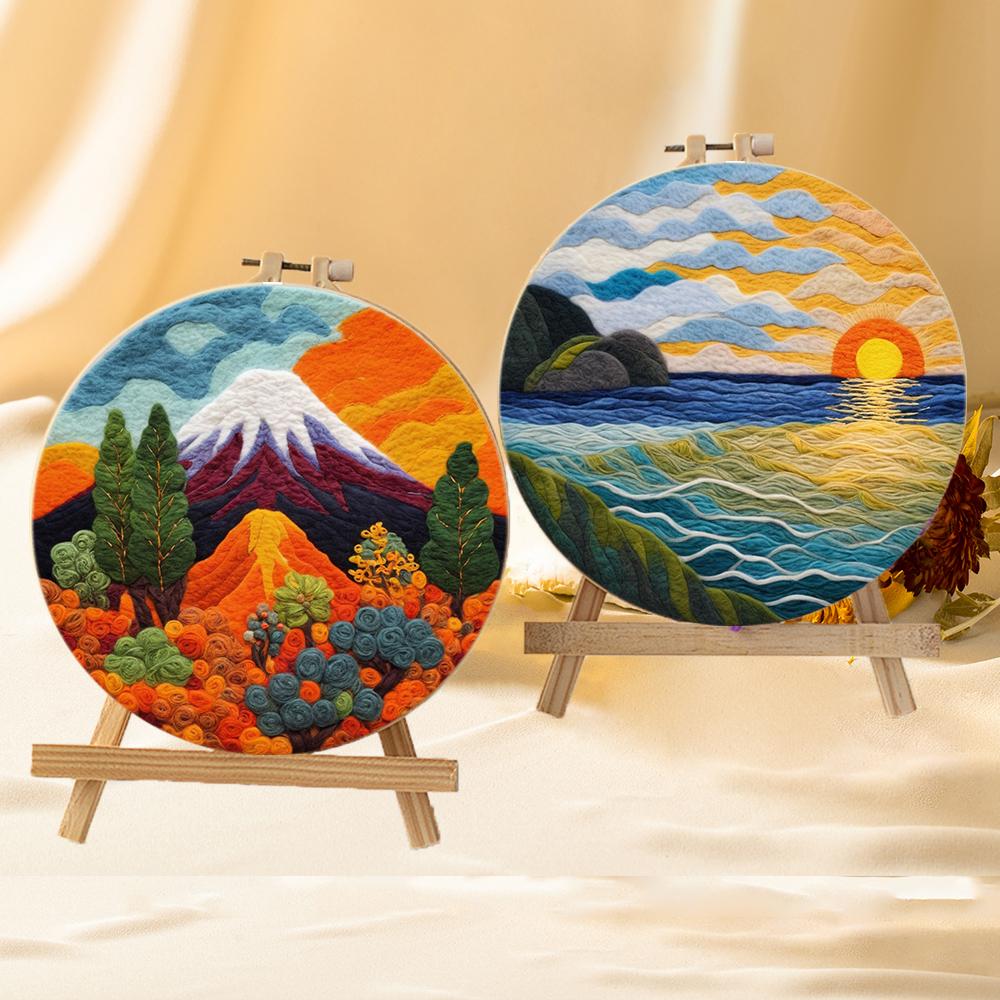 CHENISTORY DIY Wool Needle Felting Kit Creative Felt Landscape Picture Creative Felting Painting Handmade For Beginners Set