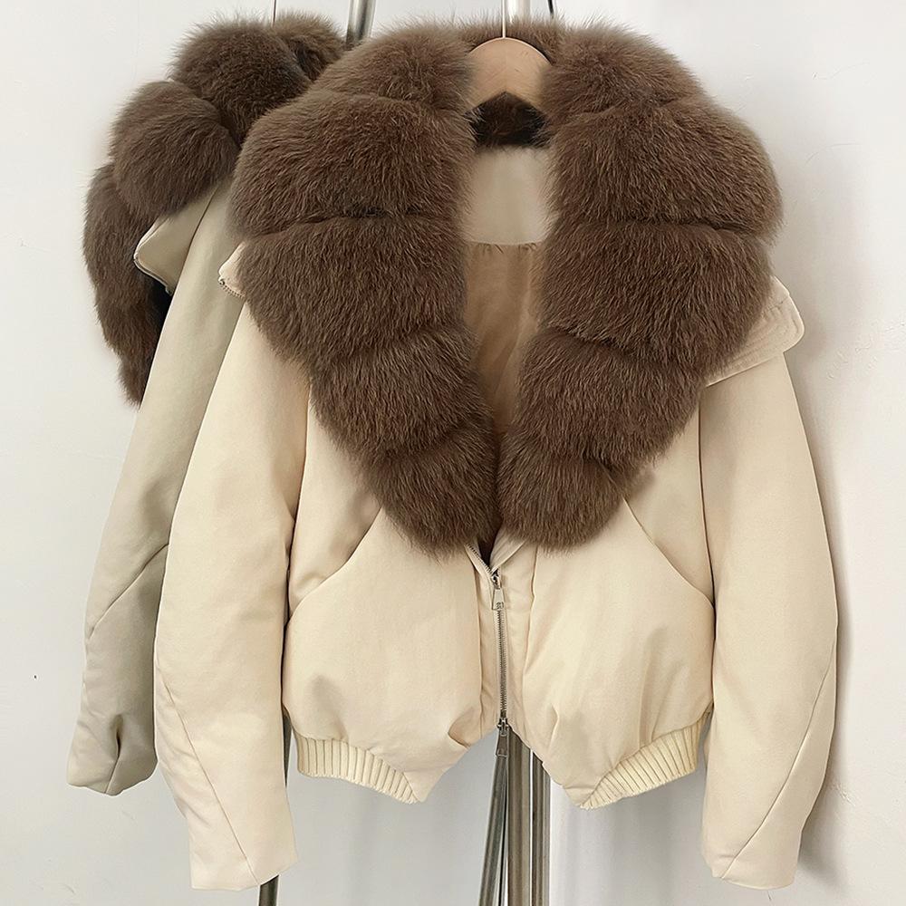 Europe and the United States new natural real fox fur collar down jacket autumn and winter versatile thickened warm women's short coat
