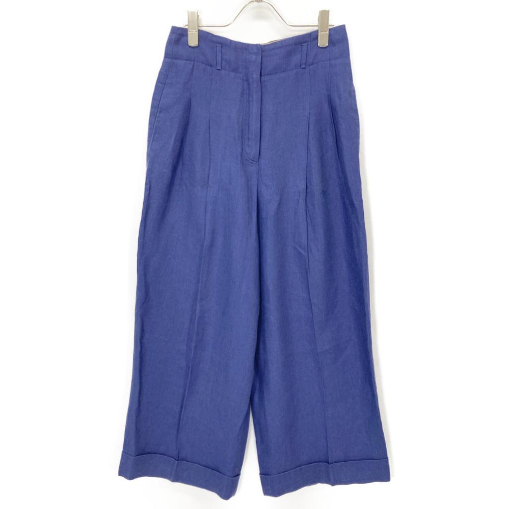 loro piana FA11275 Blue Linen 100% High-Waisted Tucked Wide Pants Bottoms 40 blueUsed