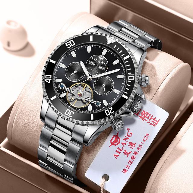 AILANG Luxury Black Red Case Multi-function Sports Tourbillon Watches Waterproof Automatic Mechanical Watch Men Reloj Hombre