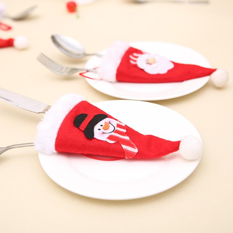 Beautifully Christmas Crafted Flatware Covers Set With Santa And Snowman Hat Designs For Festive Dining