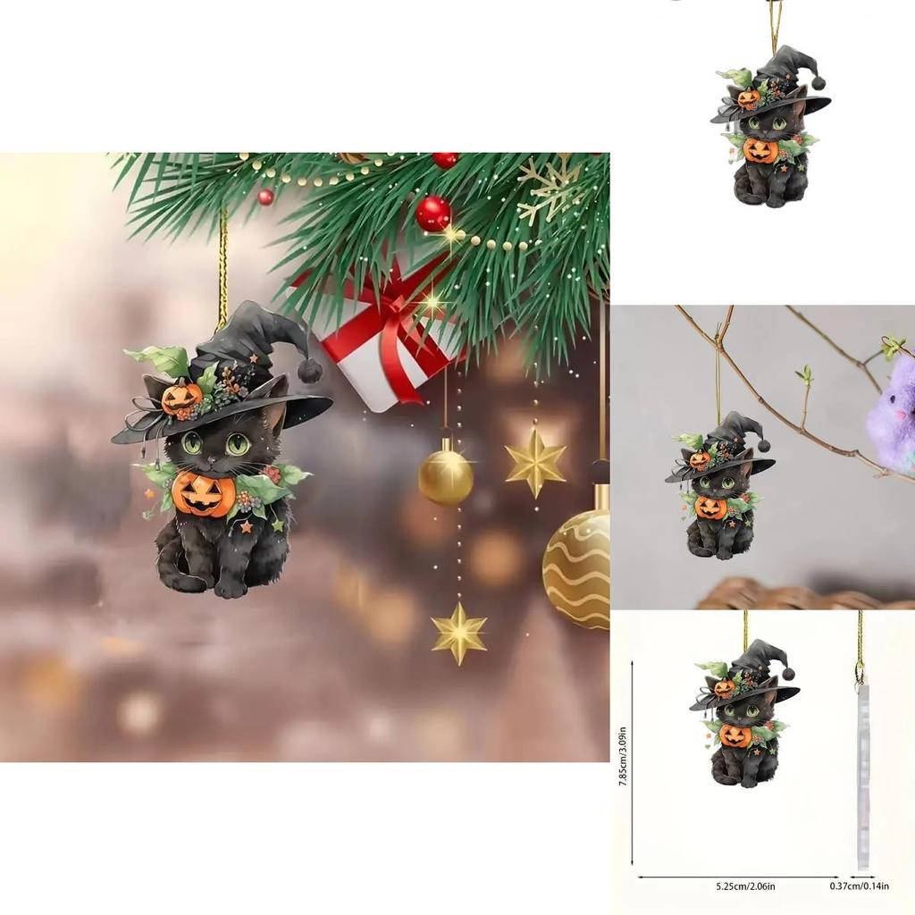 Halloween Cat Pumpkin Car Rearview Mirror Decoration With Acrylic Material For Festive Auto Interior