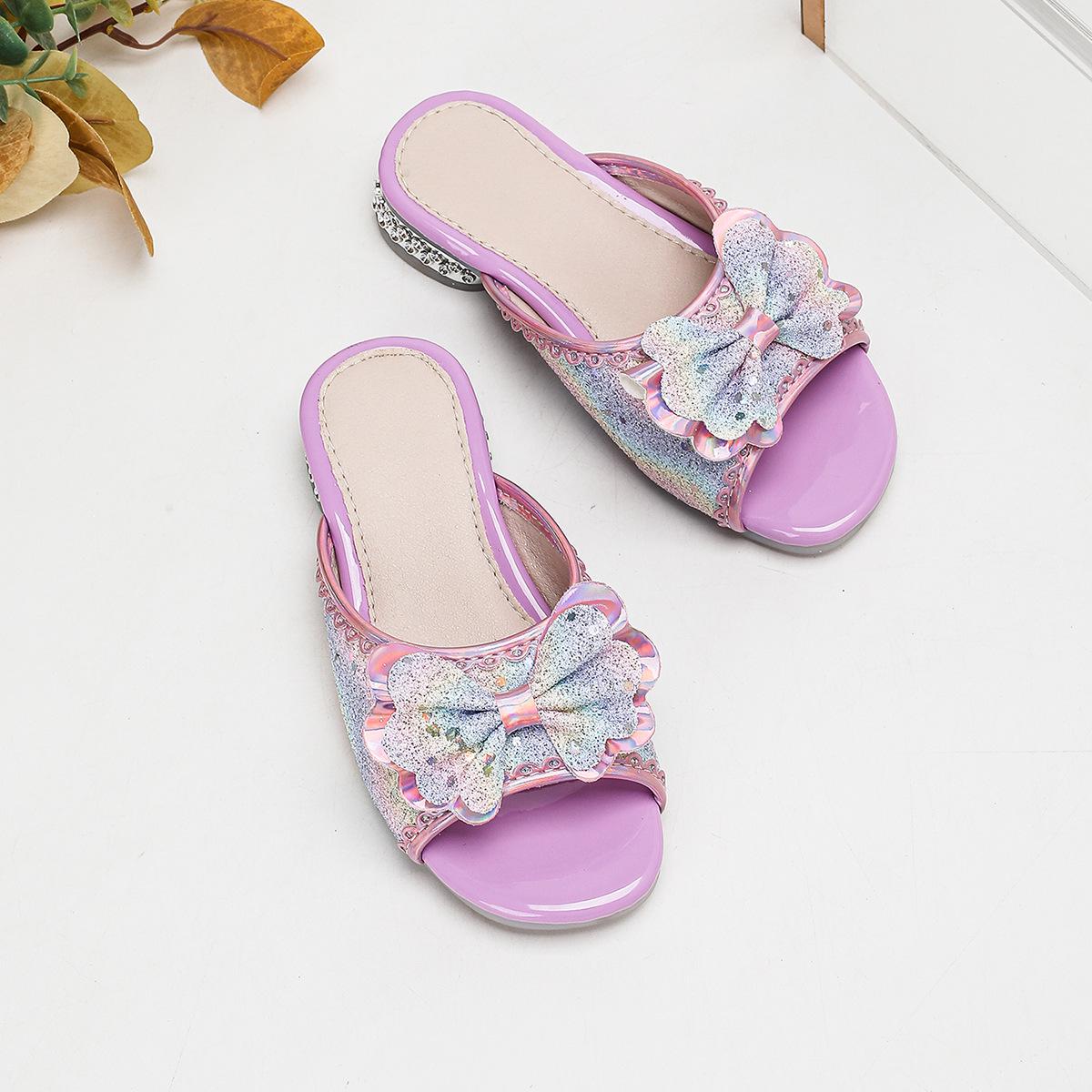 Girls Purple Iridescent Bow Non-Slip Summer Sandals 31 фиолетовый