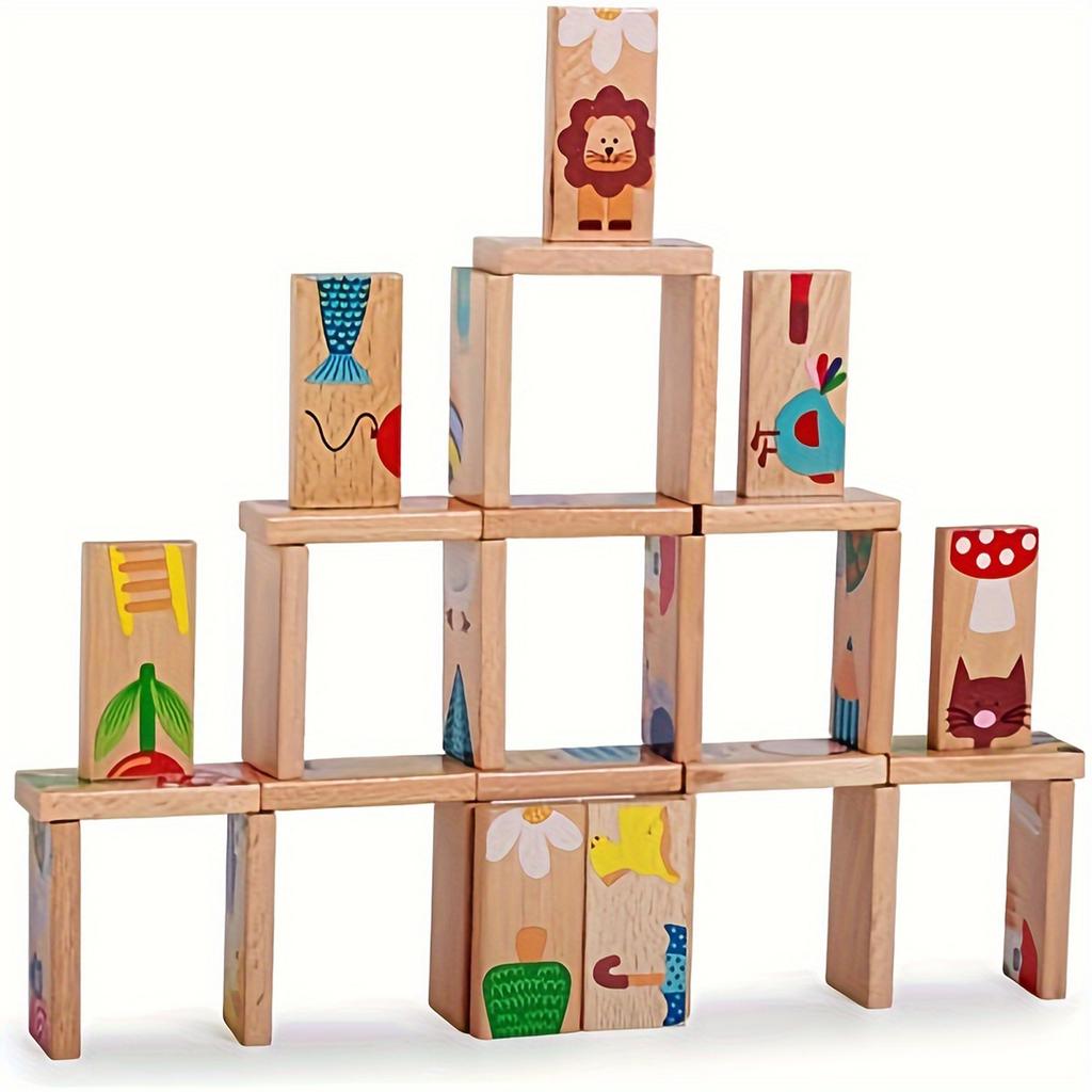 Colorful Wooden Dominoes Educational Toys, Suitable For Teenagers, Thinking Skills, And Are A Gift For Children's Entertainment, With Wooden Finish