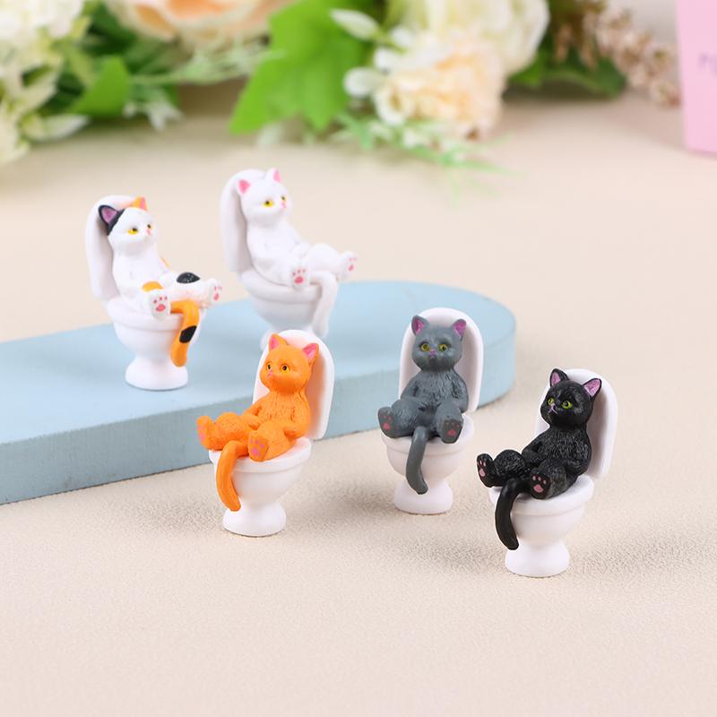 1 Stück Toiletten-Serie Miniatur Katzenfigur Niedliche Langlebige Katzenstatue Schön Aussehend Für Büro Mini Puppenhaus Dekoration