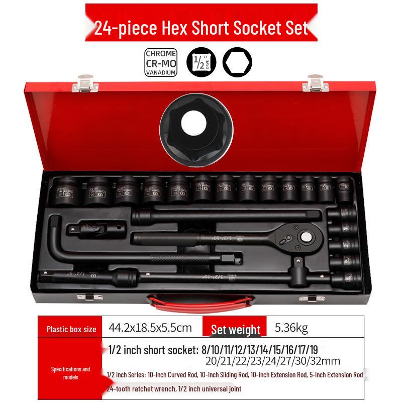 24-Piece Heavy-Duty Air Impact Wrench Set: 1/2  Short Hexagonal & Torx 12-Point Socket Heads.