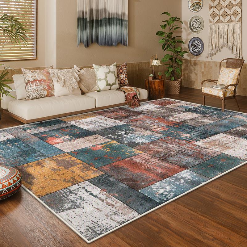 America Style Retro Geometric Large Living Room Carpet Boho Decoration Home Sofa Coffee Tables Mat Washable Non-slip Bedroom Rug