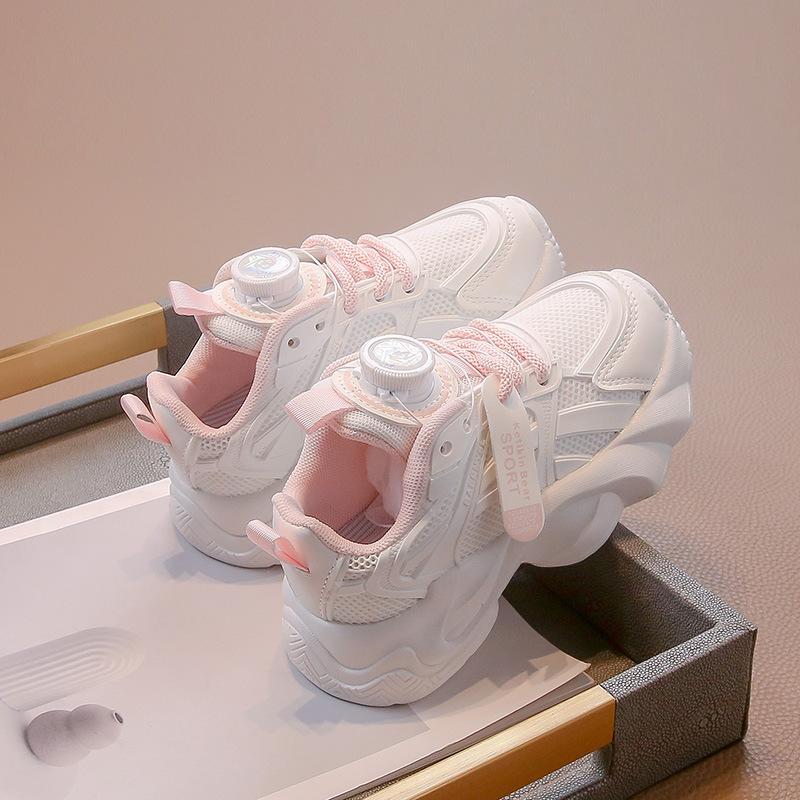 Girls' Sports Shoes 2025 Summer New Children's Knob Single Mesh Shoes Girls' Mesh Breathable Little White Shoes Medium and Old Children