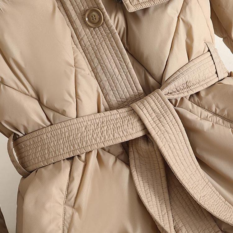 Elegant Women Winter Parka With Faux Fur Collar Belted Loose Fit Thick Warm Plus Size Long Overcoats