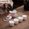 HOYIHM Color Glazed Tea Set Complete Set Luxury Gaiwan Beautiful Tea Cup Tea Ceremony Set Teapot And Tea Cup Set Cafes Ornaments