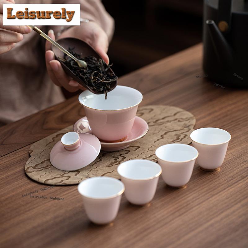 HOYIHM Color Glazed Tea Set Complete Set Luxury Gaiwan Beautiful Tea Cup Tea Ceremony Set Teapot And Tea Cup Set Cafes Ornaments
