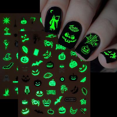 Halloween Luminous Nail Art Sticker Bat Pumpkin Halloween Day Nail Decoration Sticker