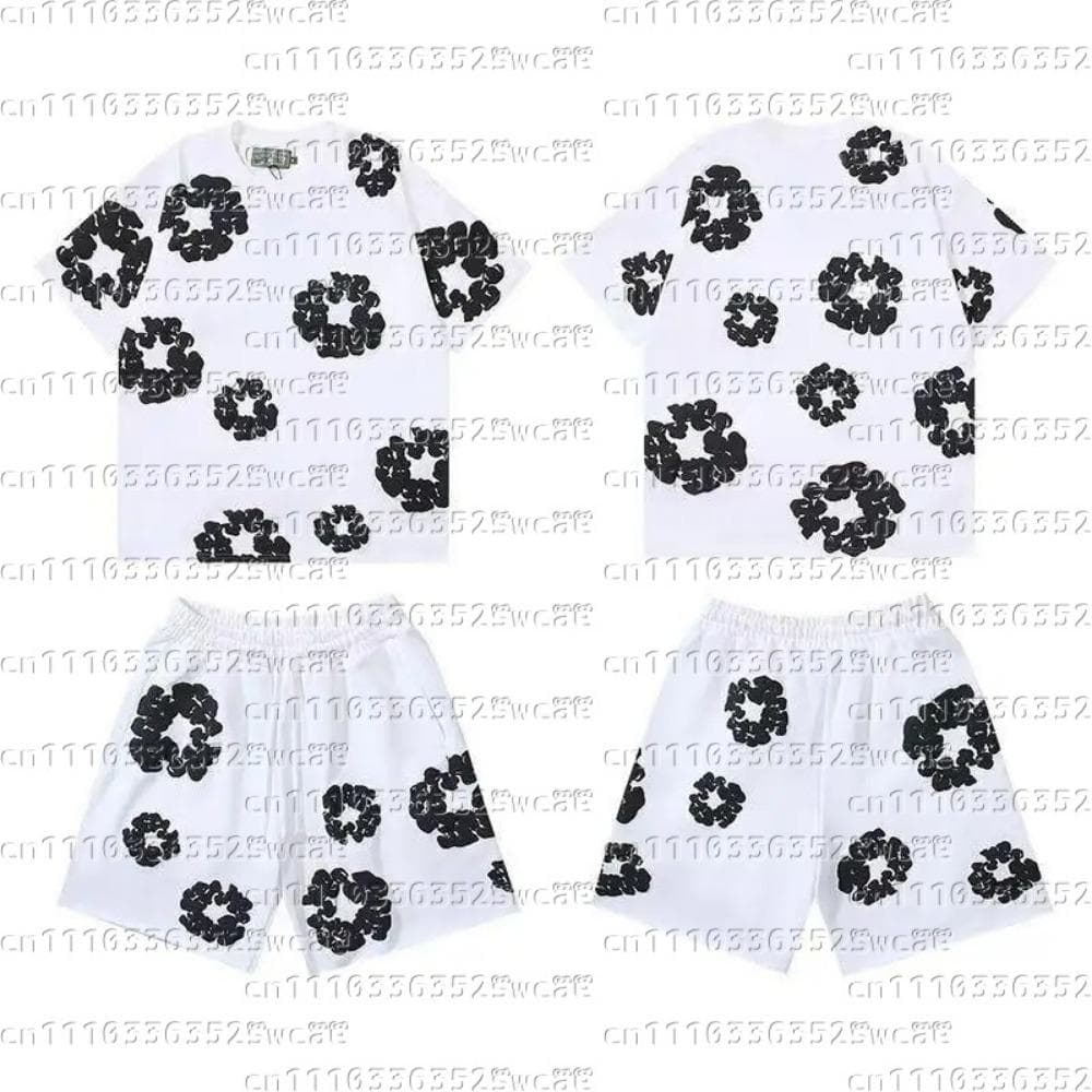 Venta Caliente de Verano Moda Europea y Americana Hip Hop Estampado Conjunto de Manga Corta High Street Holgado Ropa Deportiva
