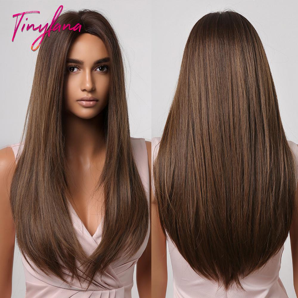 Long Straight Synthetic Wig with Bangs Dark Black Gray Hair Wigs for Women Cosplay Natural Hair Heat Resistant Layered Wigs
