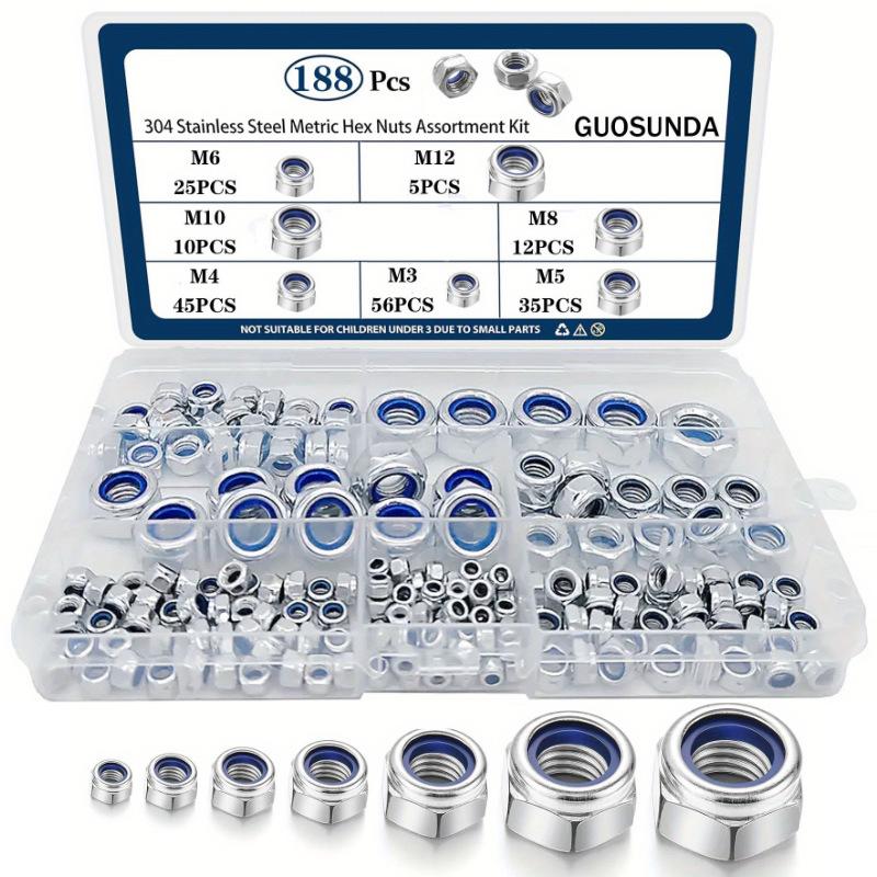 

Комплект самоконтрящихся гаек из нержавеющей стали 304, противоскользящие самостопорящиеся гайки, колпачки гаек, 188 шт., в коробке, стопорная гайка M12 188Pcs