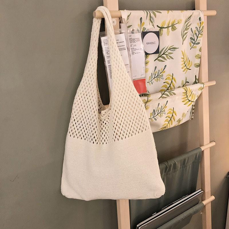 Vintage wool woven shoulder bag bag large capacity beach bag shopping bag women's knitted tote bag portable