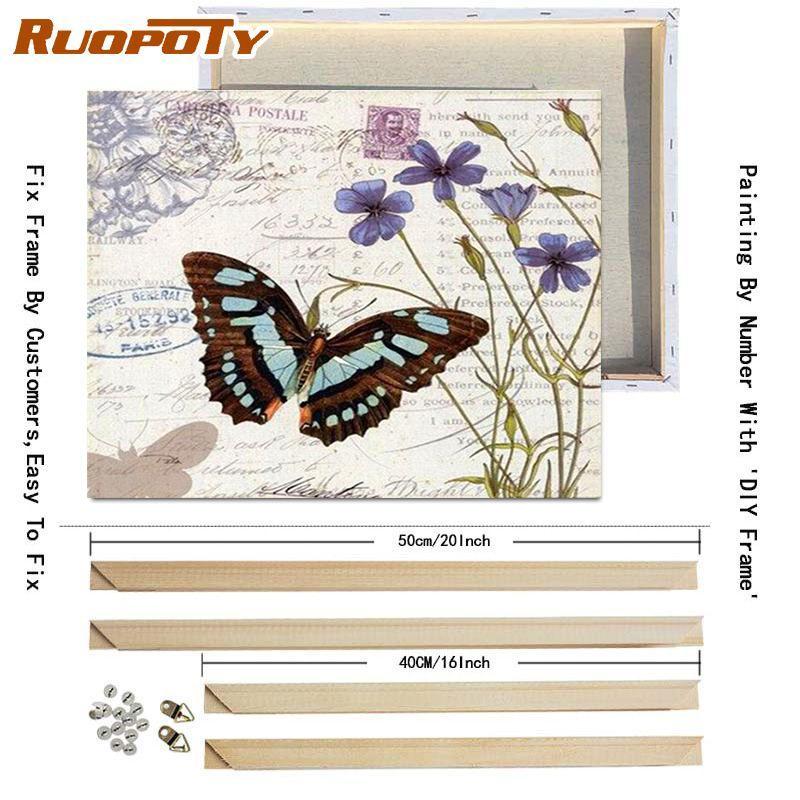 RUOPOTY Olejomalba podle čísel Motýl Nástěnné umění Jedinečný dárek Ručně malovaný obraz podle čísel Zvíře Dekor dětského pokoje