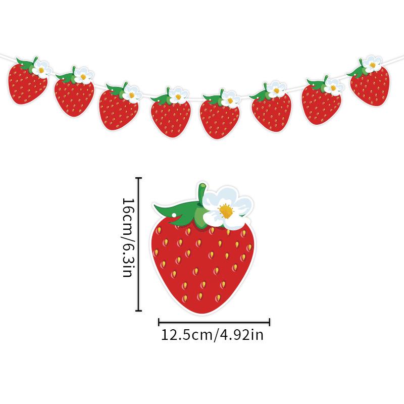 Holiday Birthday Party Cake Topper & Décor Set with Strawberry, Banner, Flowers, and Spiral Pendants
