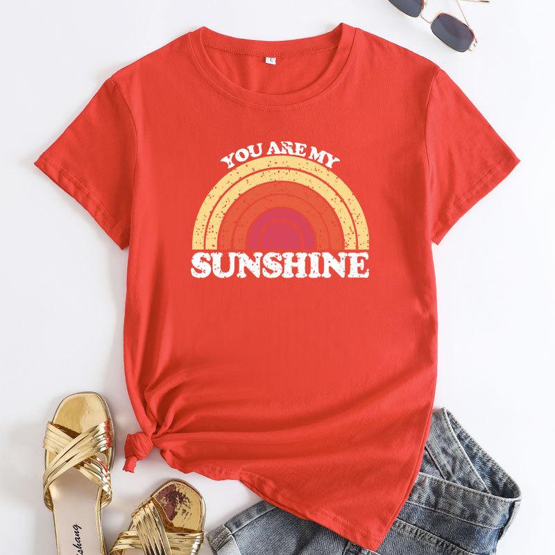 Summer YOU ARE MY SUNSHINE Rainbow Printed Cotton Loose Round Neck Women's Short Sleeved T-Shirts Women’s