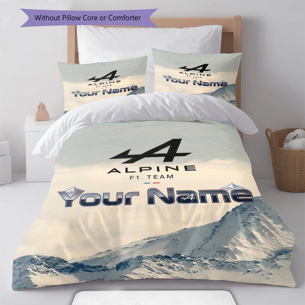 Alpine F1 Individuelles Namensmuster Bettwäsche Steppdecke Set Bettbezug Kissenbezug Zuhause Geburtstagsgeschenk(1 Bettbezug + 2 Kissenbezüge, ohne Füllung)