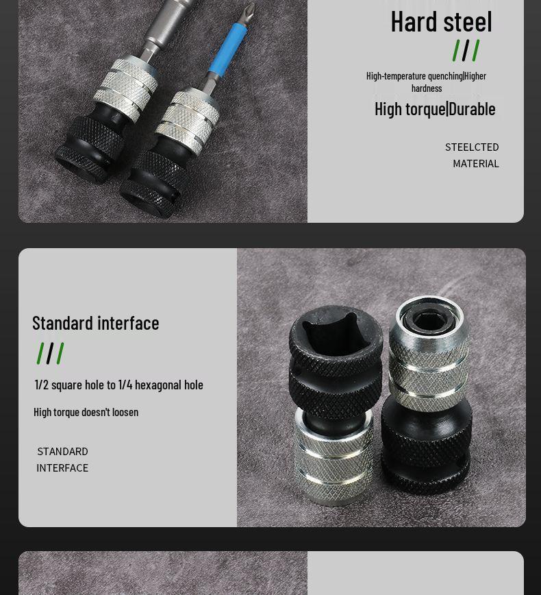 Telescopic Electric Wrench Adapter with Magnetic Hex and Double Phillips/Slotted Bits