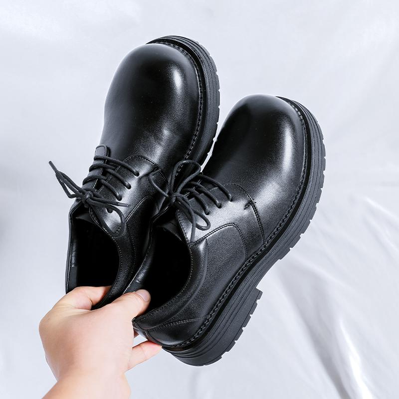 Fashion Stylish Men's Leather Casual Shoes Outdoor Thick Bottom Oxford Shoes Lace Up Tendon Outsole Business Shoes Formal Dress Footwear