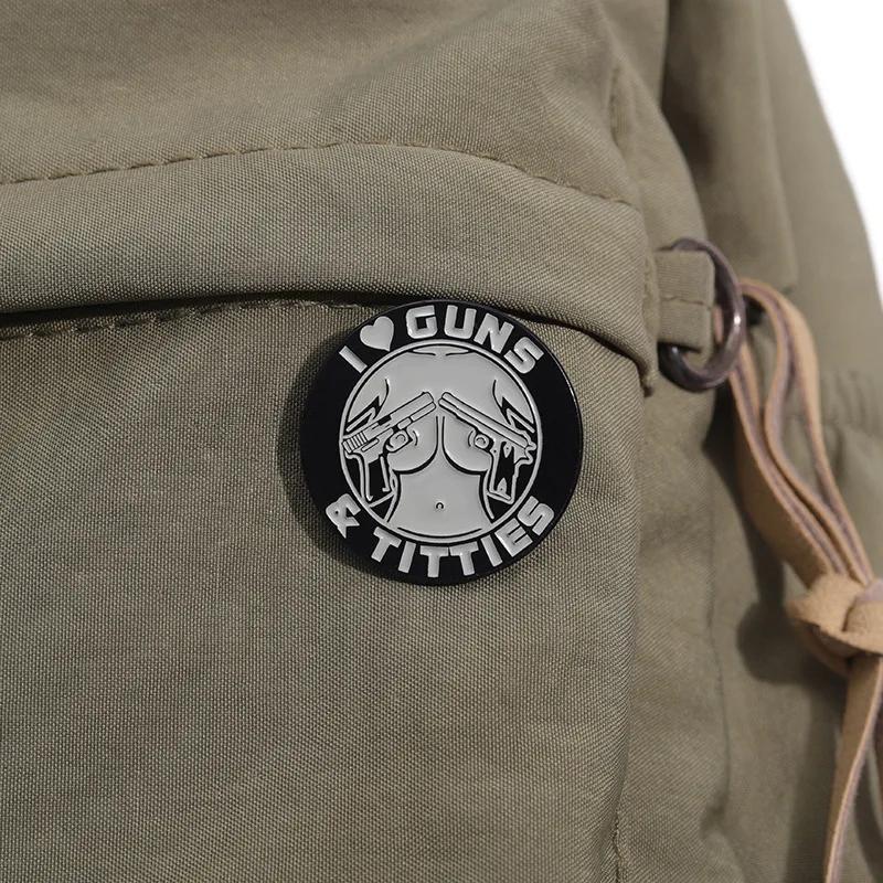 Punk Gothic I Love Guns Enamel Pins Cartoon Sexy And Cool Comics Figure Brooches Backpack Lapel Badge Jewelry Gift for Men Women