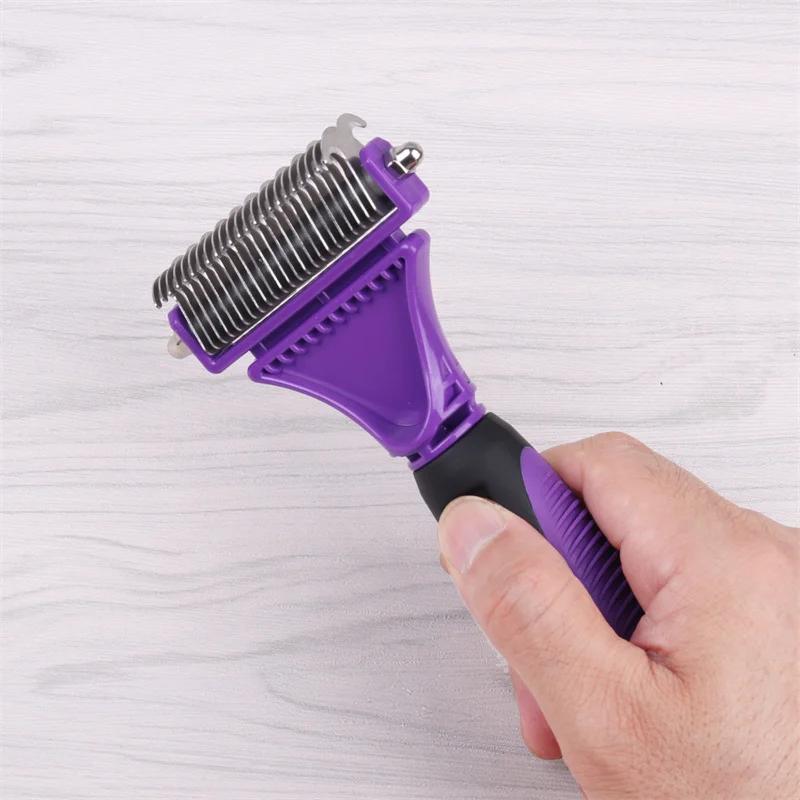 Pets Stainless Steel Grooming Brush Two-Sided Shedding and Dematting Undercoat Rake Comb for Dog Cat Remove Knots Tangles Easily