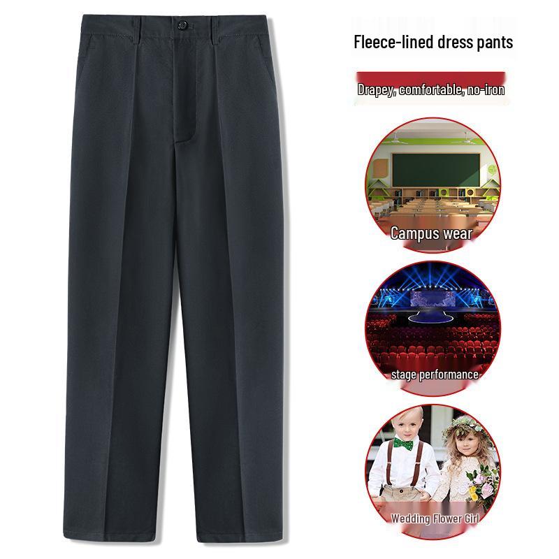 Navy Blue Boys' Velvet-Lined School Uniform and Performance Pants
