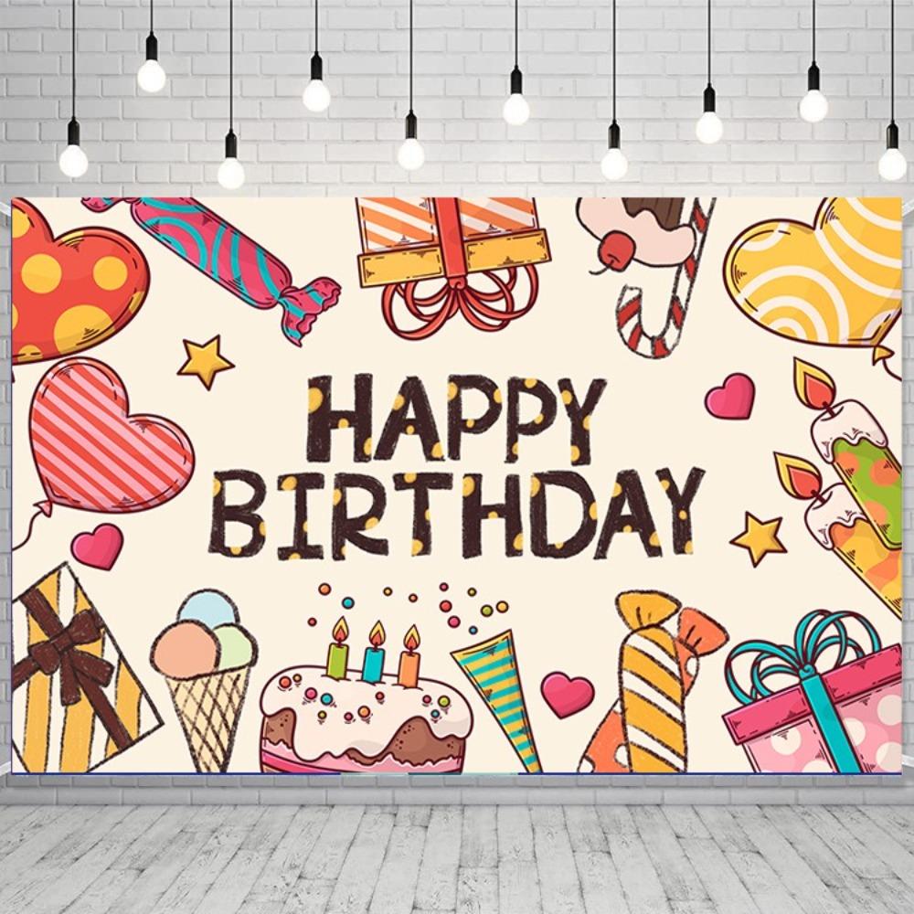 Cute Happy Birthday Photography Backdrop Celebrate Party Hanging Banner  Home Decor