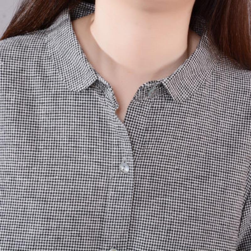 Loose Women's Checkered Long Sleeved Shirt Skirt