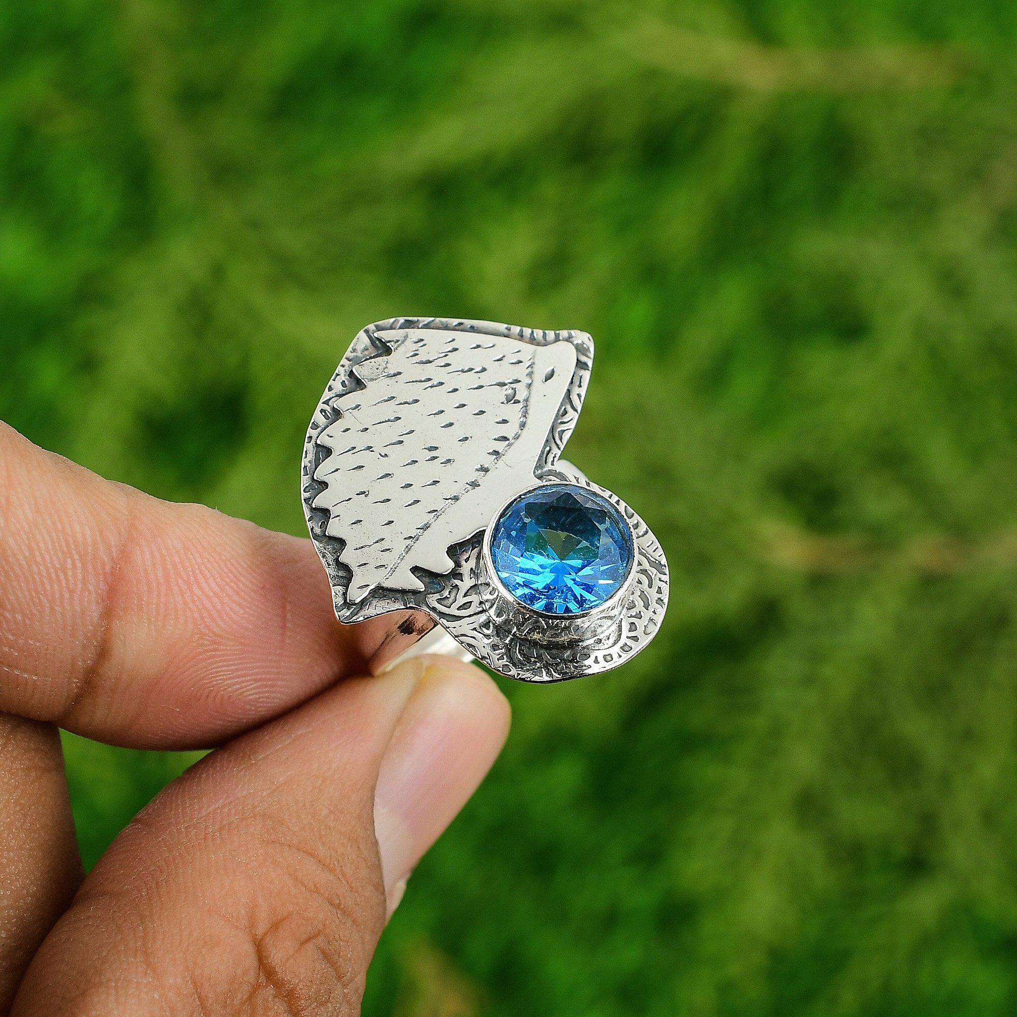 

Gift For Her 925 Silver Natural Swiss Blue Topaz Solitaire Adjustable Ring Adjustable