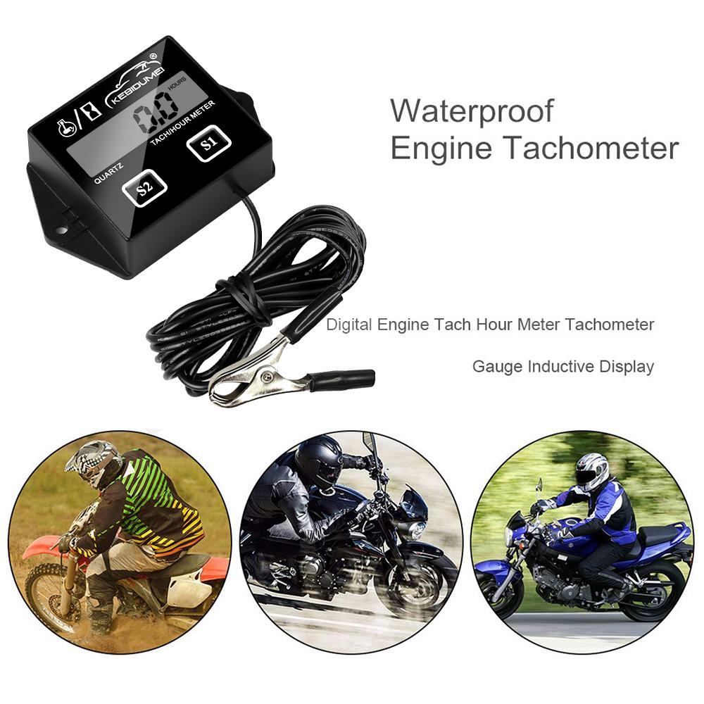 Kebidumei Digital Engine Tach Hour Meter Tachometer Gauge Engine RPM For Motorcycle Motor Stroke Engine Boat Car RPM