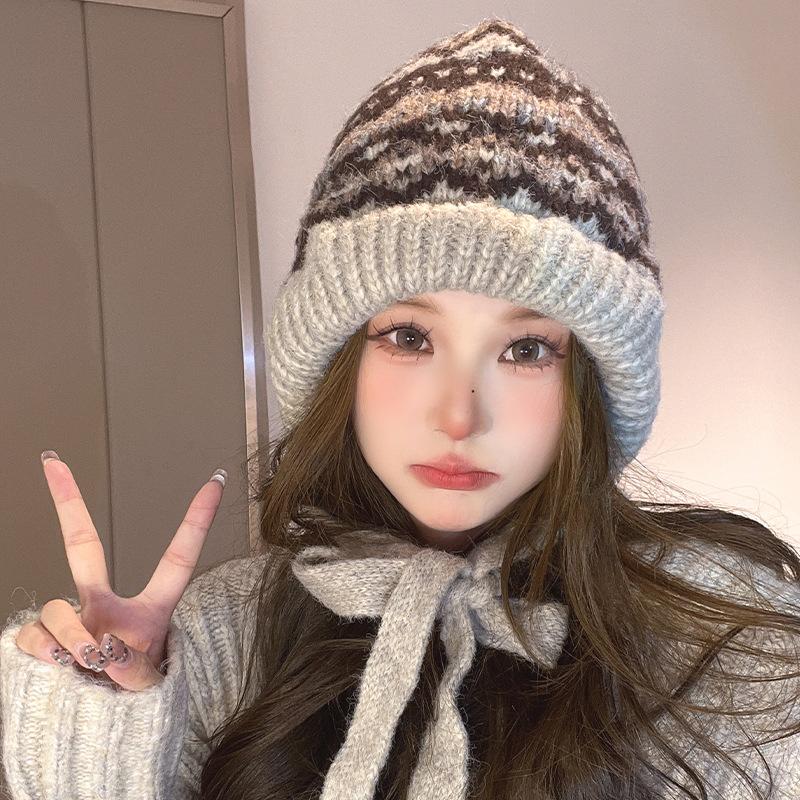 Balaclafa Hat for Women's Winter Warmth Lei Feng Hat Ear Protection Knitted Bag Pullover Hat