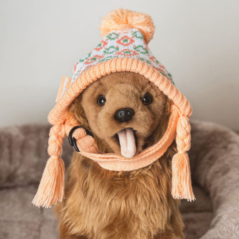 [Pet] Kürk Zilleri Olan İki Dişli Örgü Şapka