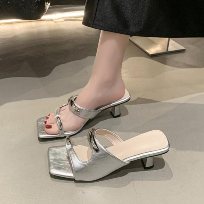 Sexy Leopard Damen Hausschuhe Eckige Zehen Hohe Absätze Schuhe Klobige Sandalen Designer Neu 2025 Sommer Party Zehenstegschuhe Frau Pumps